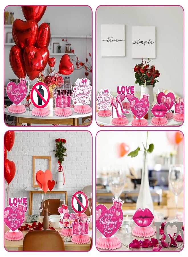 RoundFunny 9 Pcs Galentines Day Decorations Honeycomb Centerpieces 3D Pink Table Decorations Love-themed Ornaments for Happy Galentines Day Party Supplies - Image 4